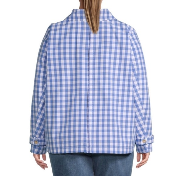 St Johns Bay Gingham Double Breasted Trench Coat Jacket in Blue and White‎ - Picture 10 of 10